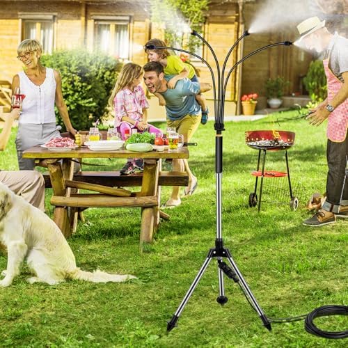 Standing Misters for Outside Patio, Adjustable 4.1FT Misting Cooling System with 26.2FT Water Supply Line, Portable Outdoor Mist Hose for Backyard, Garden, Pool, Tanning, BBQ, and Kids Pet Playing