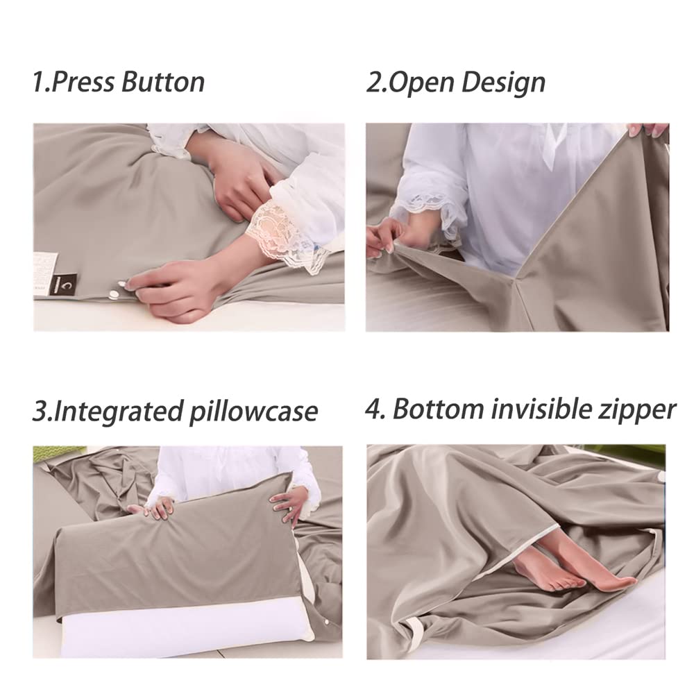 MongByYa Sleeping Bag Liner Lightweight Compact Sleeping Bag Sack Portable Clean Travel Sheet Camping Sleep Sheet for Backpacking Hotel Hiking (Light Khaki, 82.7'' X 45.3'')