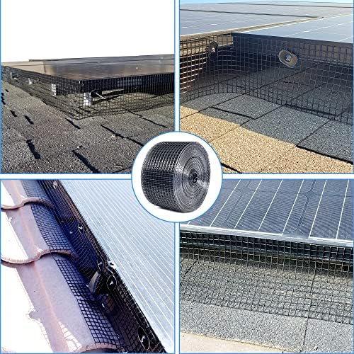 Solar Panel Guard, 6in X 100ft PVC Coated Critter Guard Roll Kit for Solar Panel Wire Screen, Black Pigeon Barrier Netting with 120 Fastener Clips, Cutting Scissor, Gloves