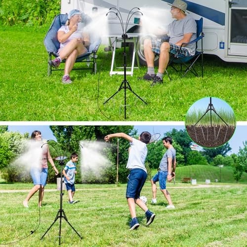 Standing Misters for Outside Patio, Adjustable Height 5.3FT Stand Misting System with 26.2FT Misting Line for Cooling Outdoor, Portable Water Mister Hose for Backyard BBQ, Porch, Pool, Pet Cooling