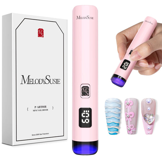 Melodysusie Handheld UV Light for Gel Nails, ART01R Cordless Gel X Nail Lamp Rechargeable with LCD Display, Eye-Protective Cover Flash Cure Nail Dryer for Rhinestone Glue Decoration DIY at Home Pink