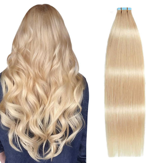 SUYYA Tape in Hair Extensions Human Hair 40g/pack 20pcs Straight Seamless Skin Weft Tape in Real Human Hair Extensions(14inch 16# Light Blonde)