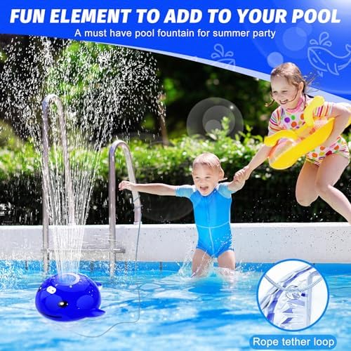 Pool Fountain with Remote, Dolphing Rechargeable Floating Pool Fountain with Lights, Above Ground Pool Water Fountains with Anchor, Swimming Pool Fountains for Inground Pool-1PC,Blue