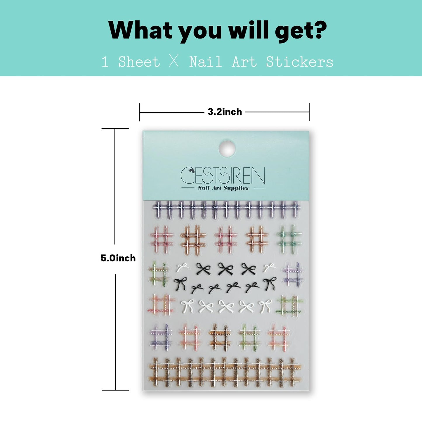 CESTSIREN Woolen Grid Bow Nail Art Stickers, Embossed Nail Decals,Elegant Cute Nail Art Design, Pearl, Self-Adhesive, Nail Accessories for Women, Nail Art Supplies