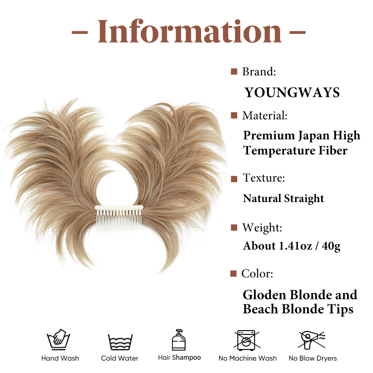 youngways Messy Bun Hair Piece Side Comb Clip in Hair Bun Hairpiece for Women Short Natural Straight Versatile Adjustable Styles Easy Hair pieces (Gloden Blonde and Beach Blonde Tips-S)