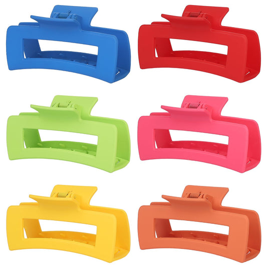 Sisiaipu 4 Inch Big Hair Claw Clips - 6 Pcs Large for Thick Hair, Square and Rectangle, Banana Jaw Clips, Hair Accessories for Women and Girls - Dopamine