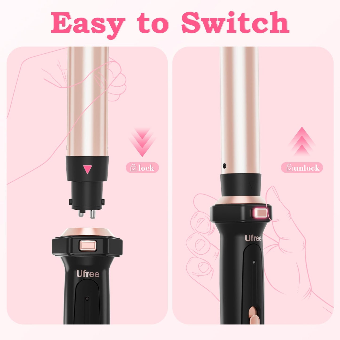 Ufree 5 in 1 Curling Iron with Interchangeable Ceramic Barrels (0.35"-1.25"), Curling Wand Set with Flat Iron Hair Straightener, Instant Heat Up, Dual Voltage Hair Curler, Gifts for Women