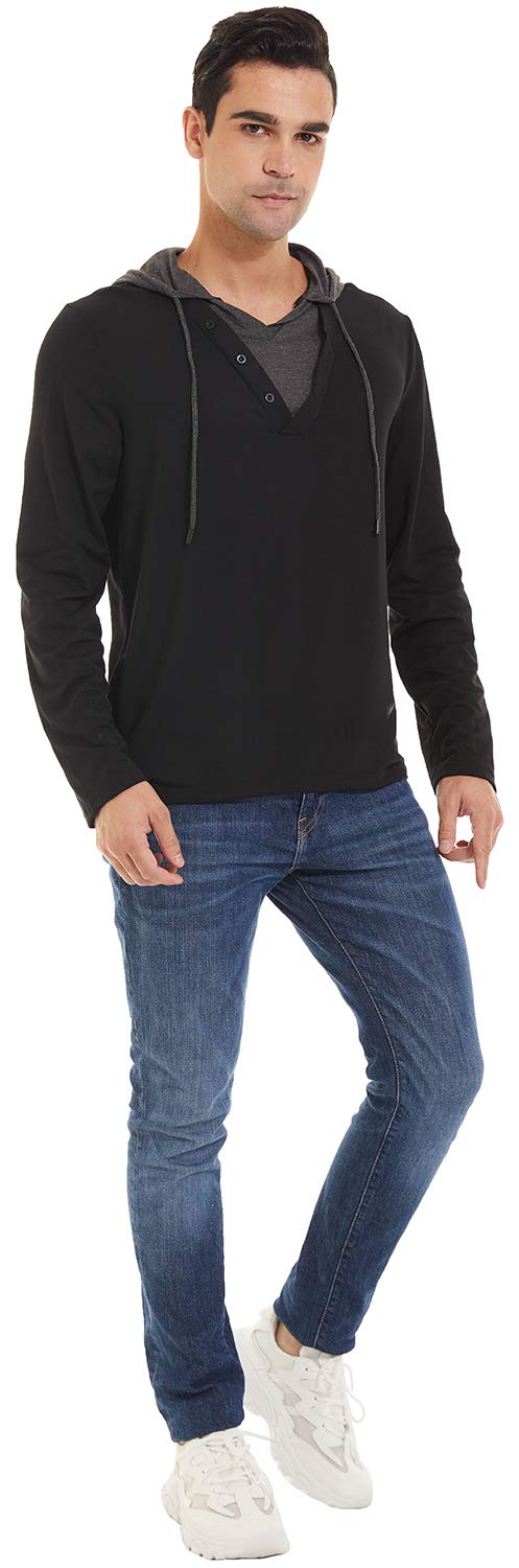 QPNGRP Men's Long Sleeve Pullover Casual Hoodie Shirt B24 Black Large