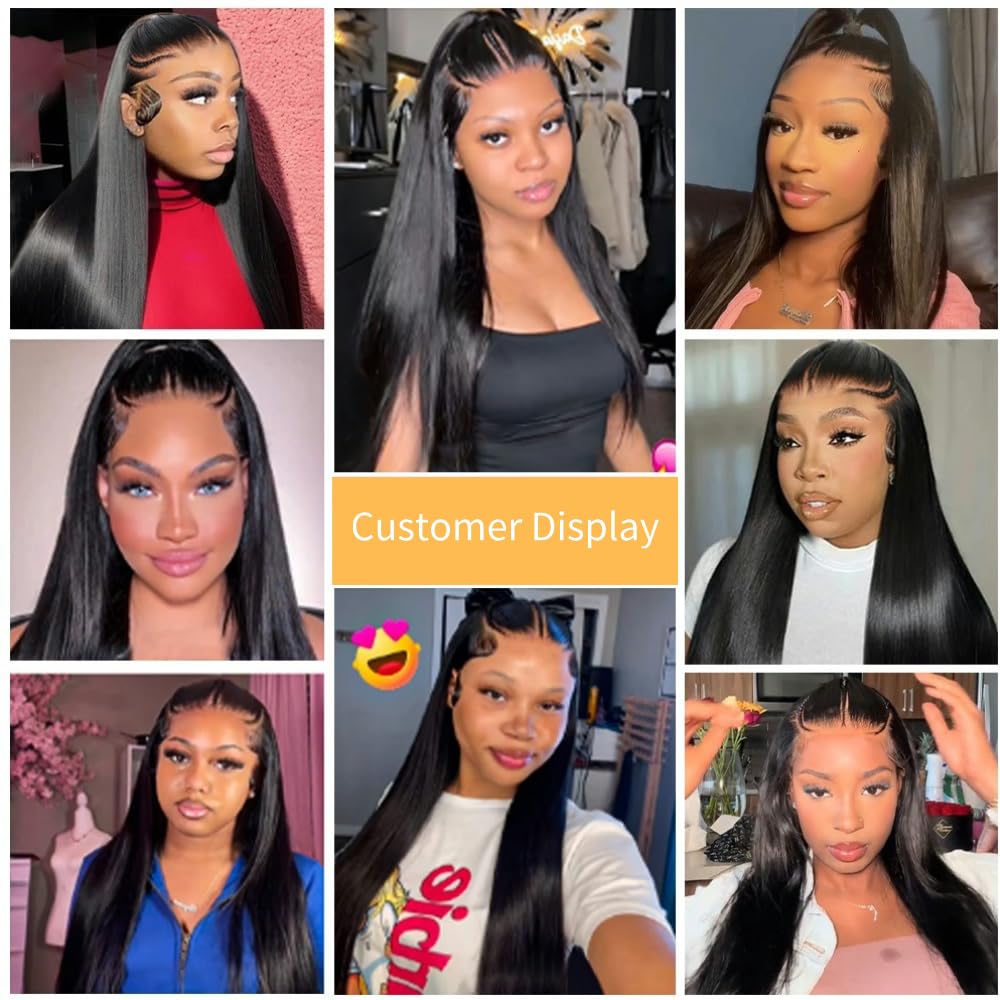 250% Density 9x6 HD Straight Lace Front Human Hair Wig - Pre-Plucked, Pre-Cut, Braided for Black Women - Glueless Wear and Go