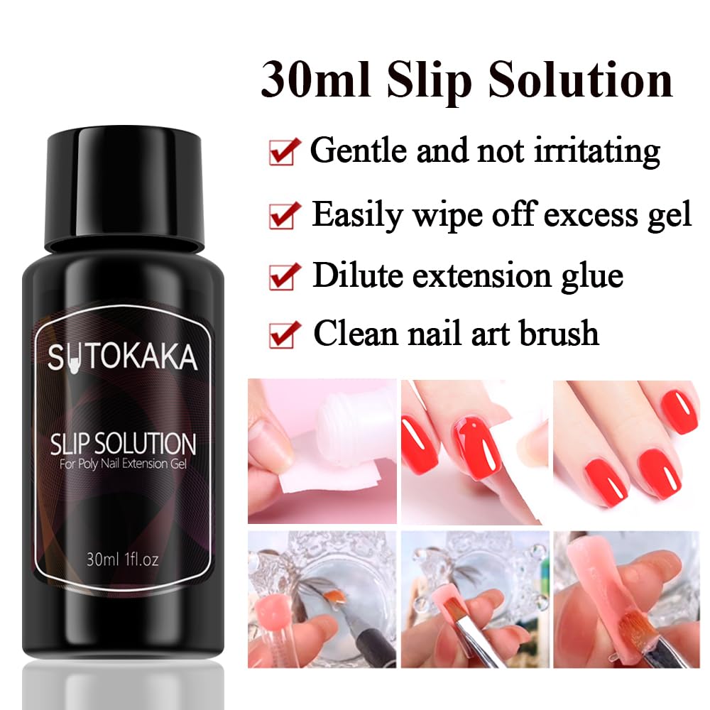 SUTOKAKA Poly Extension Gel Nail Kit, White Nude Pink Builder Gel Nail Enhancement Gel with Slip Solution Dual-Ended Brush, Nail Dual Forms for Polygel Nail Art Salon DIY at Home Beginner Kit