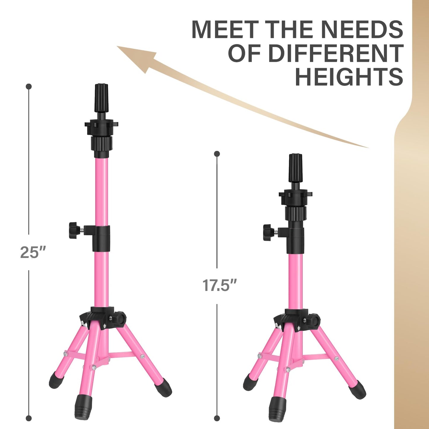 ZQIAN BEAUTY MINI Wig Stand Tripod, 25 Inch Adjustable Mannequin Head Stand, Wig Head Stand for Training Heads And Canvas Block Head (Pink, Mannequin Head Not Included)