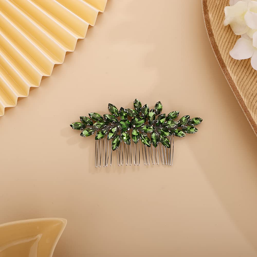 BERYUAN Crystals Hair Comb for Bride for Women for Girls Cute Teardrop Hair Comb Slide Multi-Color Green
