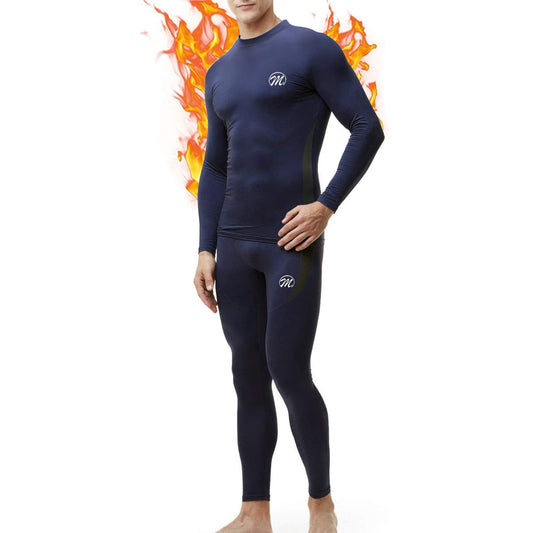 MEETWEE Men's Thermal Underwear Set, Winter Ski Gear Fleece Lined Long Johns Base Layer Warm Top & Bottom for Skiing Blue