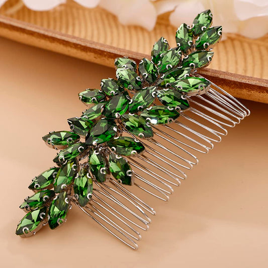 BERYUAN Crystals Hair Comb for Bride for Women for Girls Cute Teardrop Hair Comb Slide Multi-Color Green