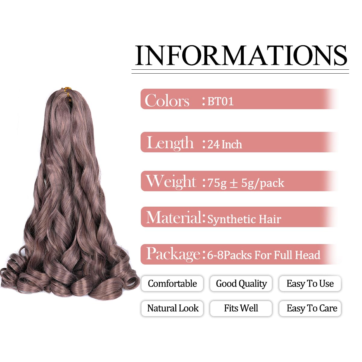 French Curly Braiding Hair,#BT01 Spanish Curly Braiding Hair for Box Braids 8 Packs Bouncy French Curl Braiding Hair 24 inch Pre Stretched Synthetic Hair Extensions(Pack of 8,#BT01)