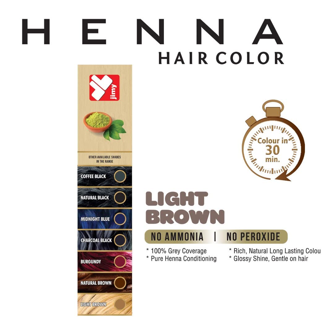HENNA HAIR COLOR 30 Minute 100% Enriched with Herbs Semi Permanent Powder - Harsh Chemical Free for Men and Women (Light Brown)