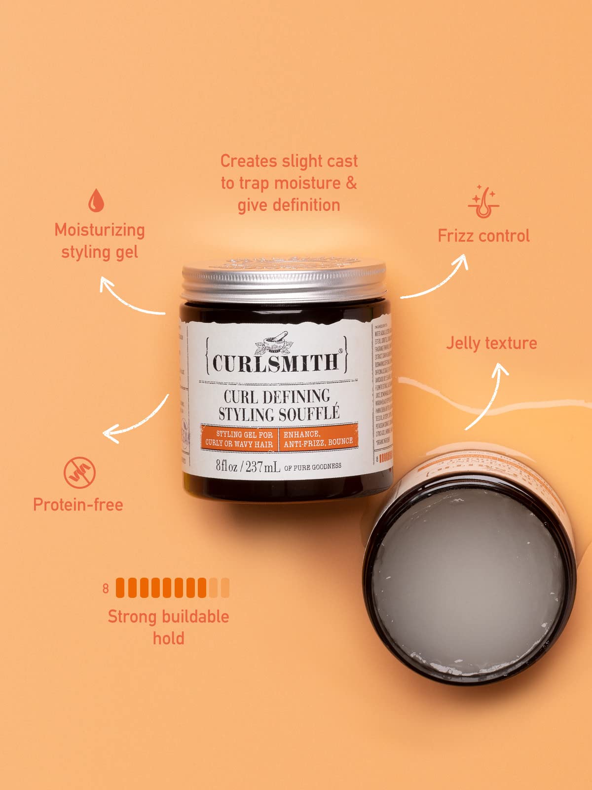 CURLSMITH - Curl Defining Styling Soufflé - Vegan Medium Hold Styling Gel for Wavy, Curly and Coily Hair (8oz)