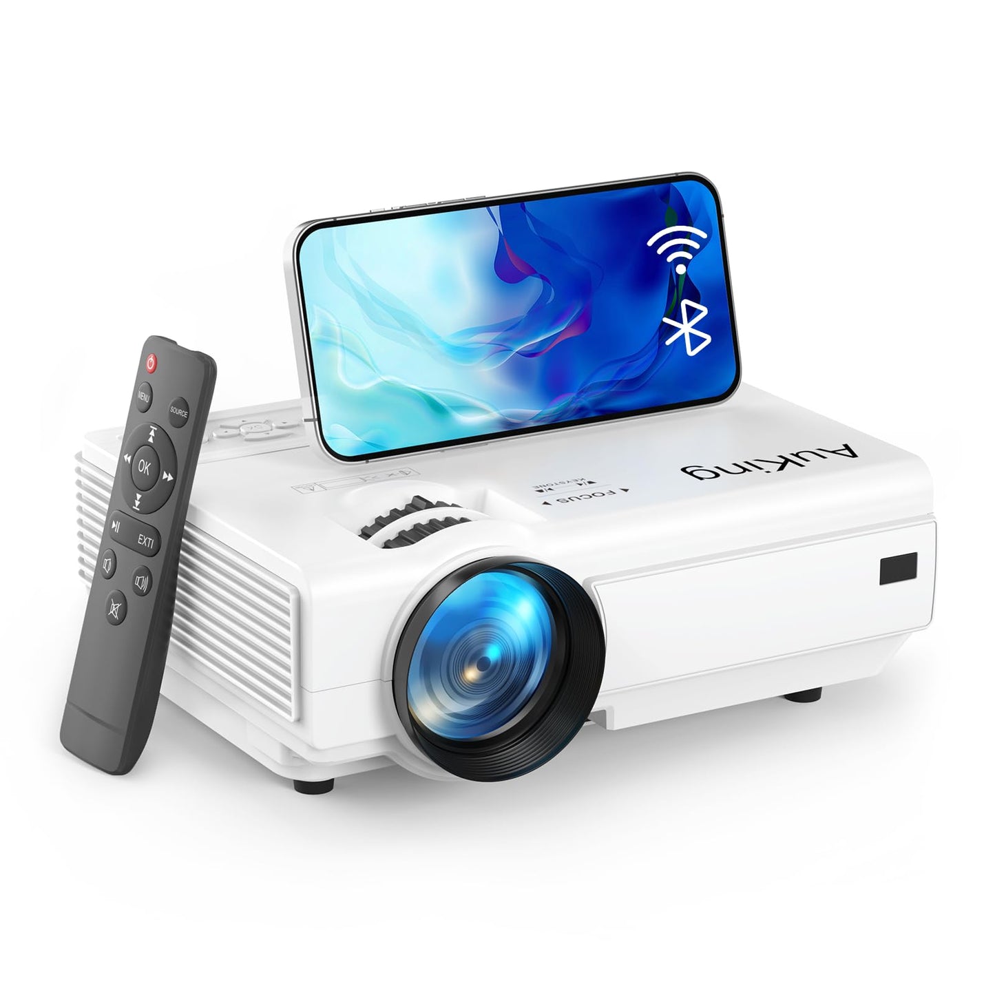 AuKing Projector with Wifi and Bluetooth, 2025 Upgraded Full HD 1080P Mini Projector, Home Theater Video Projector Compatible with HDMI/USB/AV/Smartphone/TV Box/Laptop