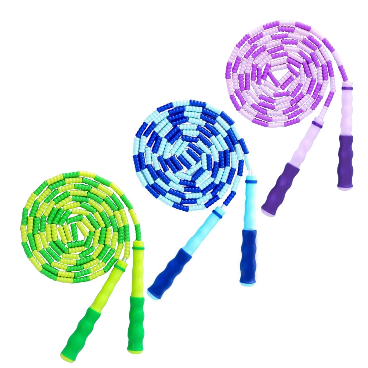 TYSISKNO 3 Pack Jump Rope for Kids Girls and Boys, Soft Beaded Jump Ropes, Adjustable Skipping Rope, Workout and Weight Loss,9.2Ft(Blue&Green&Purple)