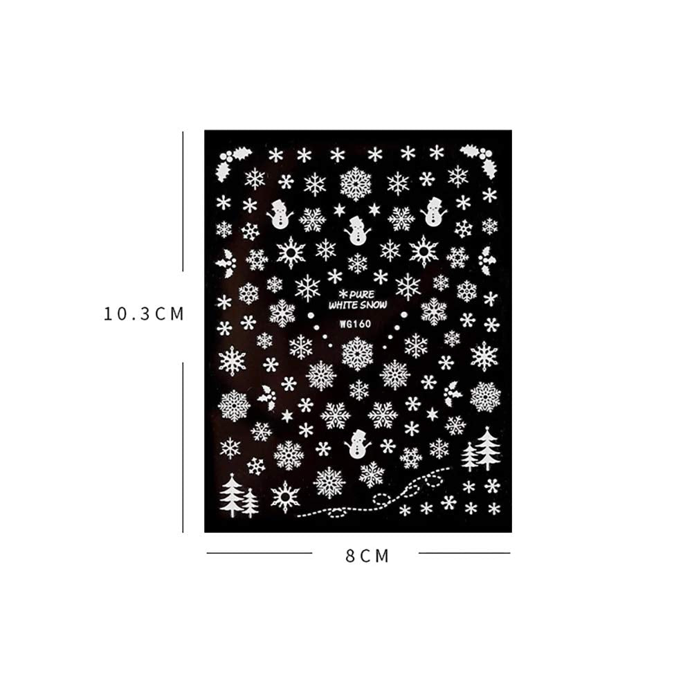 Christmas Nail Stickers - 3D White Self-Adhesive Snowflake Nail Art Decals Snowflakes Snowmen Santa Claus Elk Xmas Design Nail Stickers DIY Manicure Decorations for Women Girls Kids