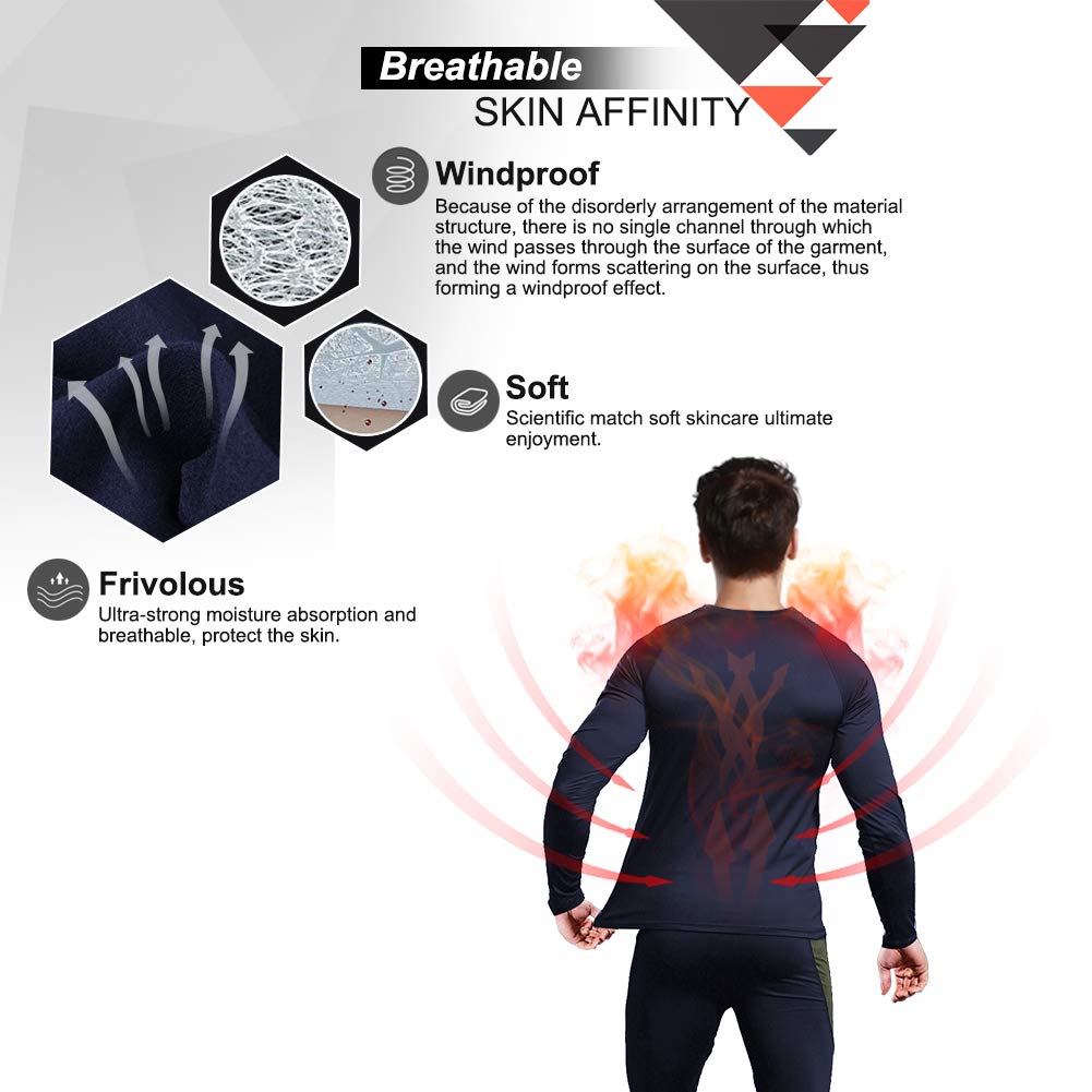 MEETWEE Men's Thermal Underwear Set, Winter Ski Gear Fleece Lined Long Johns Base Layer Warm Top & Bottom for Skiing Blue