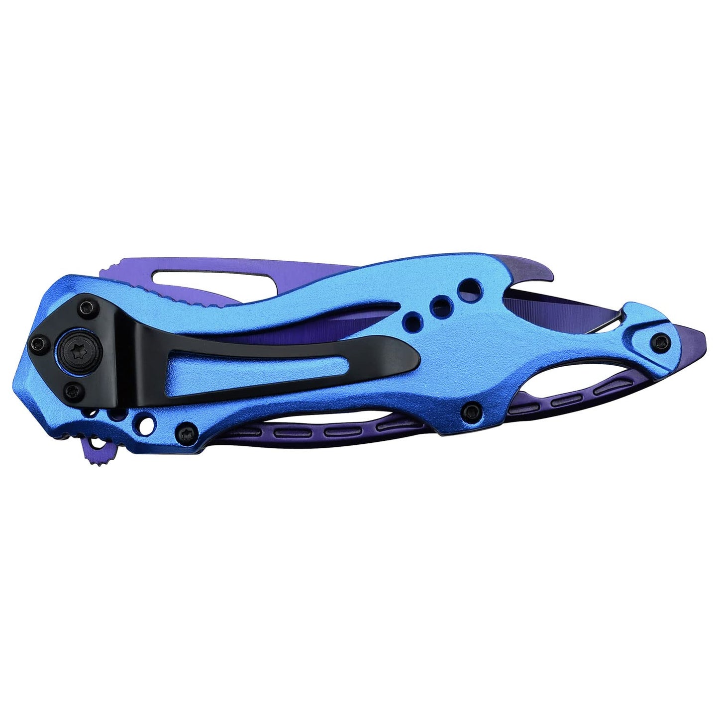 MTech USA – Folding Knife – Fine Edge Purple TiNite Coated Stainless Steel Blade, Blue Aluminum Handle, Pocket Clip, EDC - MT-A705PBL