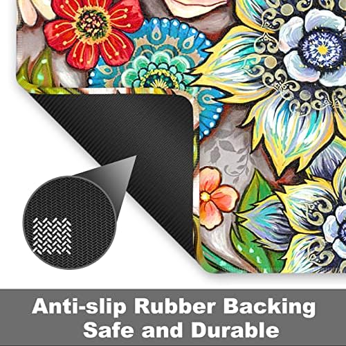 Rnivvi Front Door Mat, 30"x17" Flower Theme Indoor Outdoor Welcome Mat, Heavy Duty Low Profile Anti-slip Entryway Rug for Home Entrance, Floor, Patio Entry, Mud Room, Cute Mandala Floral Decor Doormat