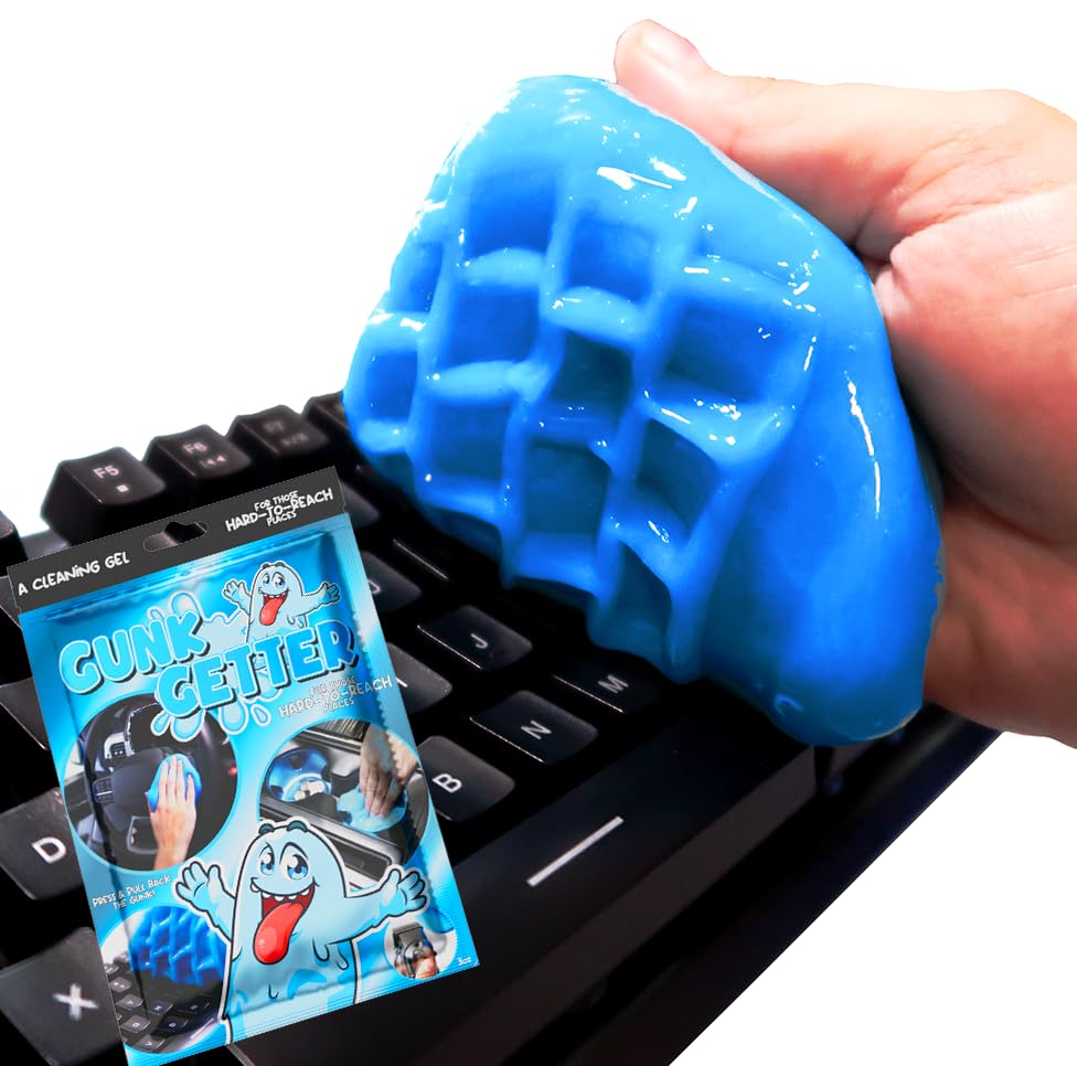 Gunk Getter PeerBasics, Cleaning Gel for Those Hard to Reach Places, Automotive Cup Holder Electronic Keyboard Office, Slime Gel Cleaner Dust Crumb Removal (Resealable Pouch, Blue, 3oz)
