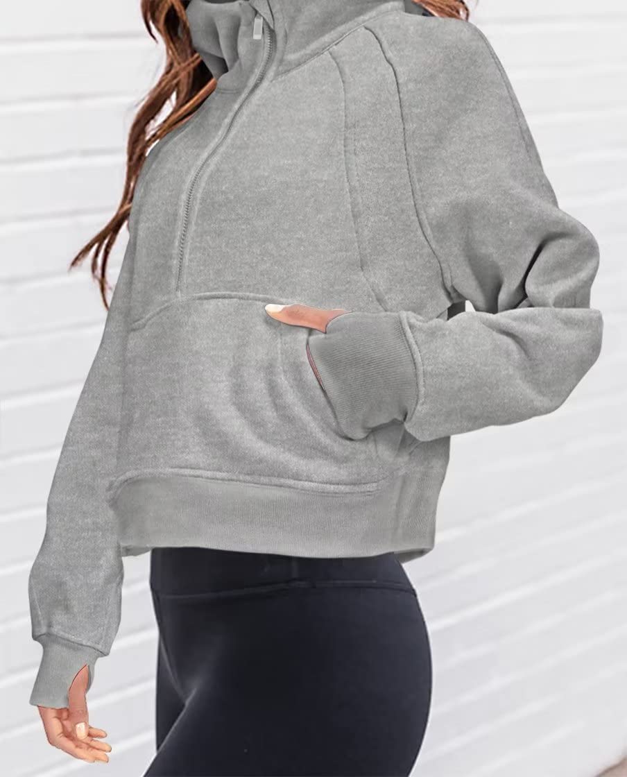 LEEDYA Womens Half Zip Pullover Sweater Long Sleeve Mock Neck Sweatshirt Winter Sport Coat Grey S