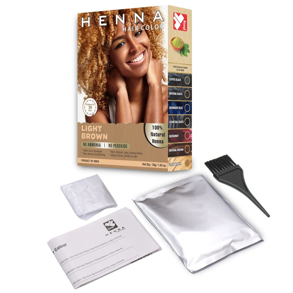 HENNA HAIR COLOR 30 Minute 100% Enriched with Herbs Semi Permanent Powder - Harsh Chemical Free for Men and Women (Light Brown)