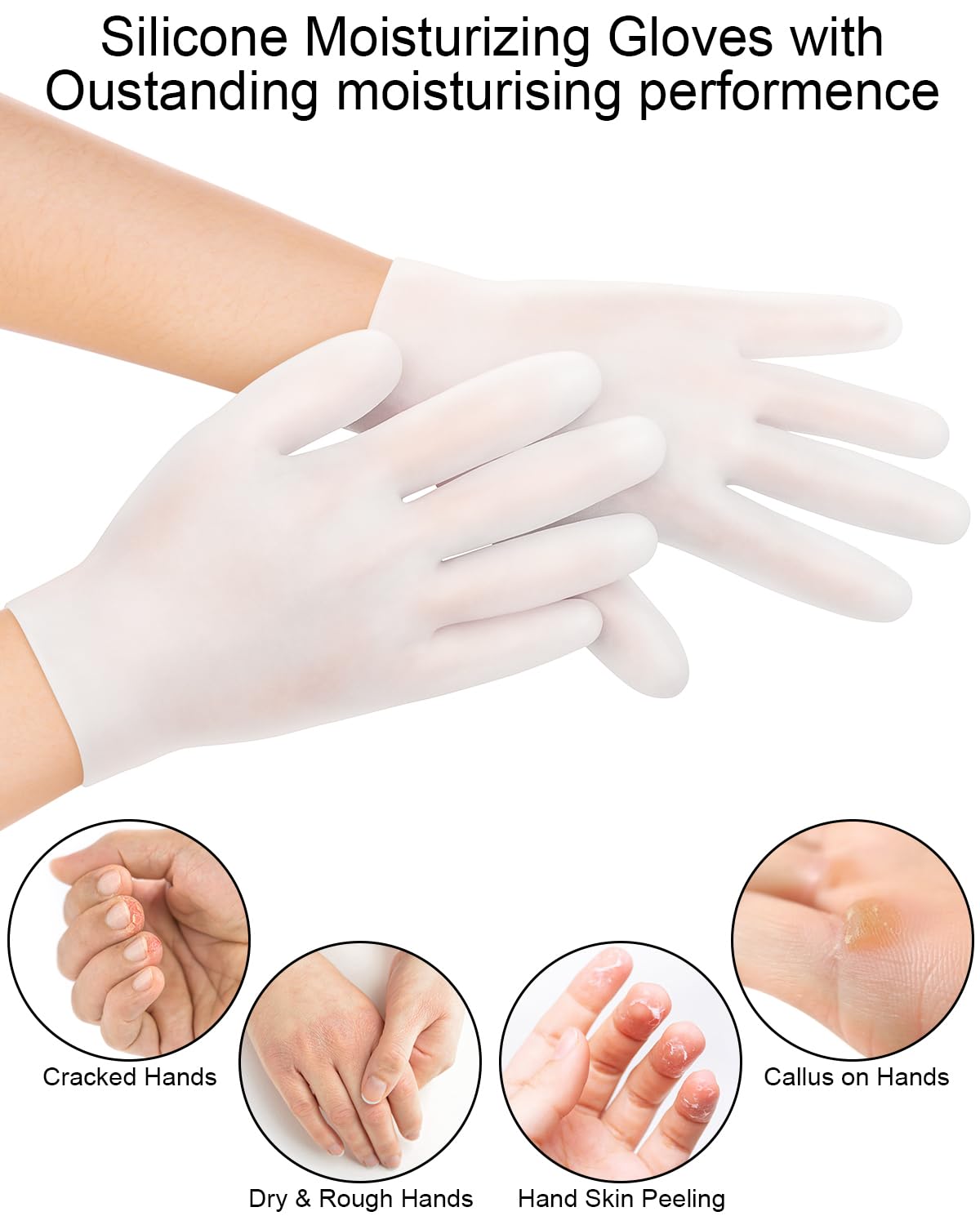 BLATOWN 2 Pairs Silicone Moisturizing Glove Socks Set, Anti Slip Soft Spa Gel Socks Softening Feet Dry Cracked Skin, Women Spa Pedicure Socks for Foot Hand Softening, Foot Care After Pedicure (White)