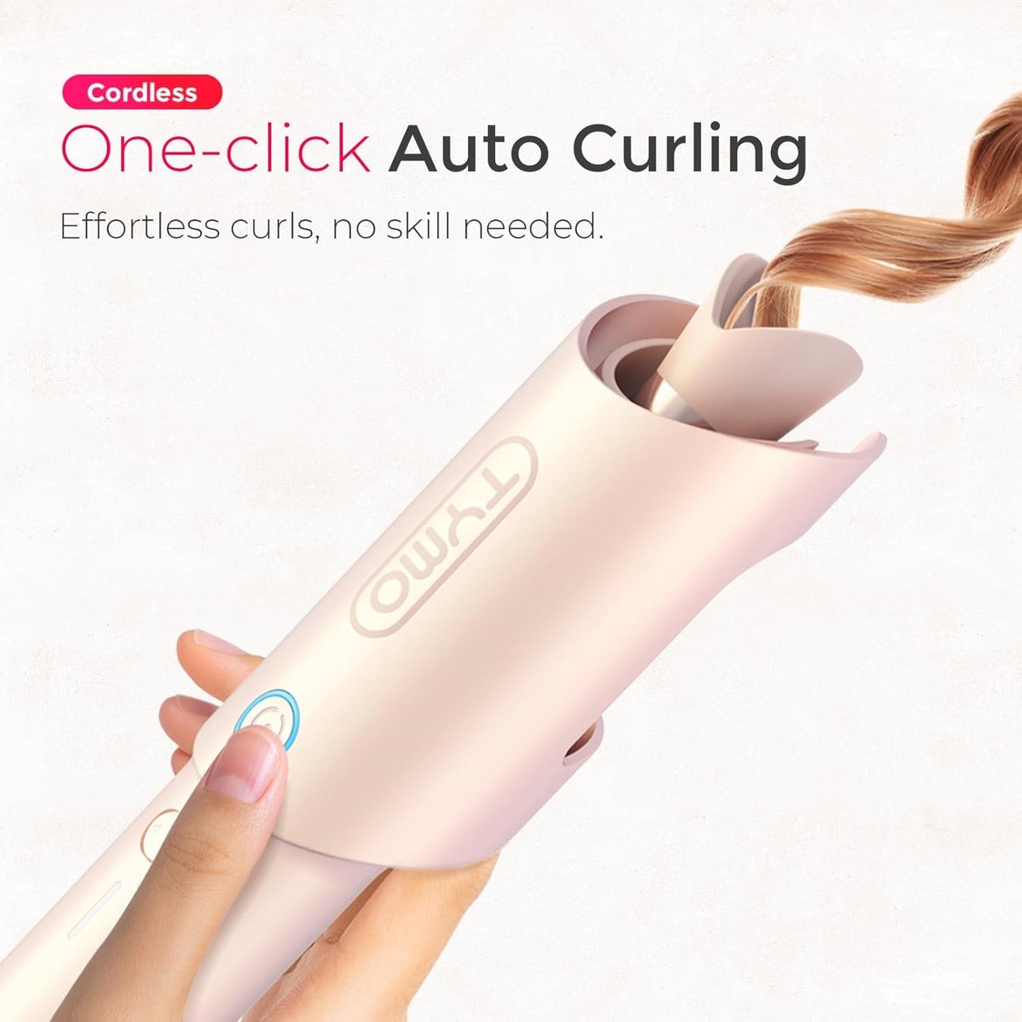 TYMO Cordless Automatic Curling Iron - Upgraded TYMO CurlGo Smart 1 Inch Rotating Curling Wand for Travel, Ionic Beach Waves Portable Hair Curlers for Women, Anti-Scald, Safe & Tangle-Free, Gold Blush