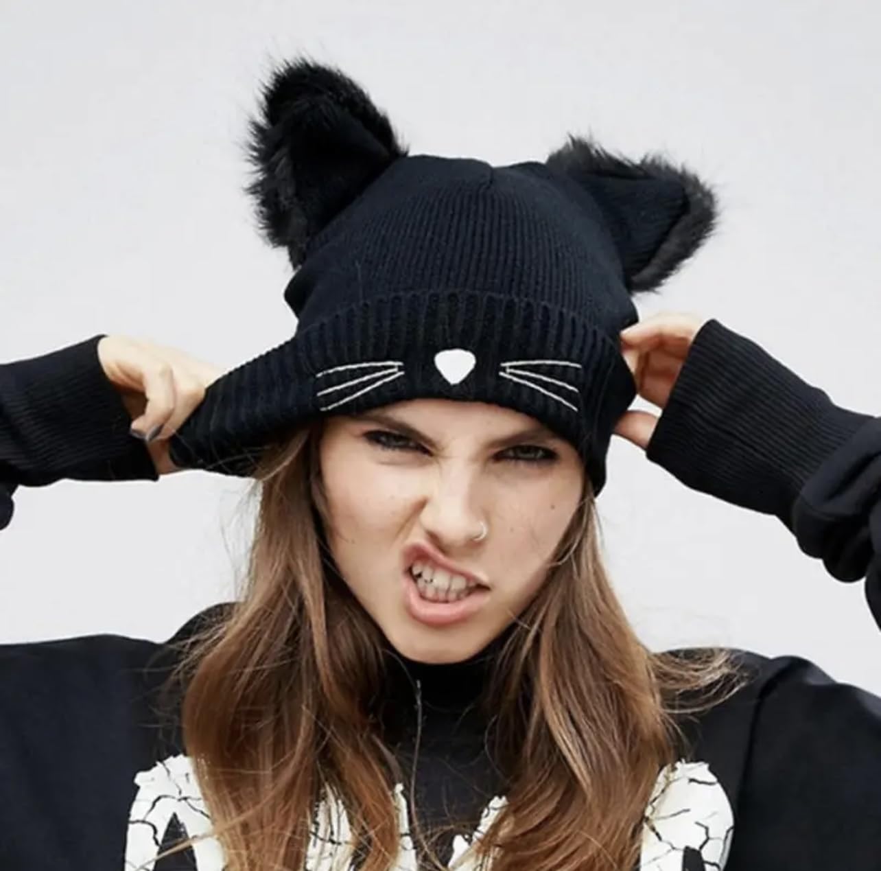 JoloCompany - Cat Ears - Winter Hat - Benie - Women (Black)