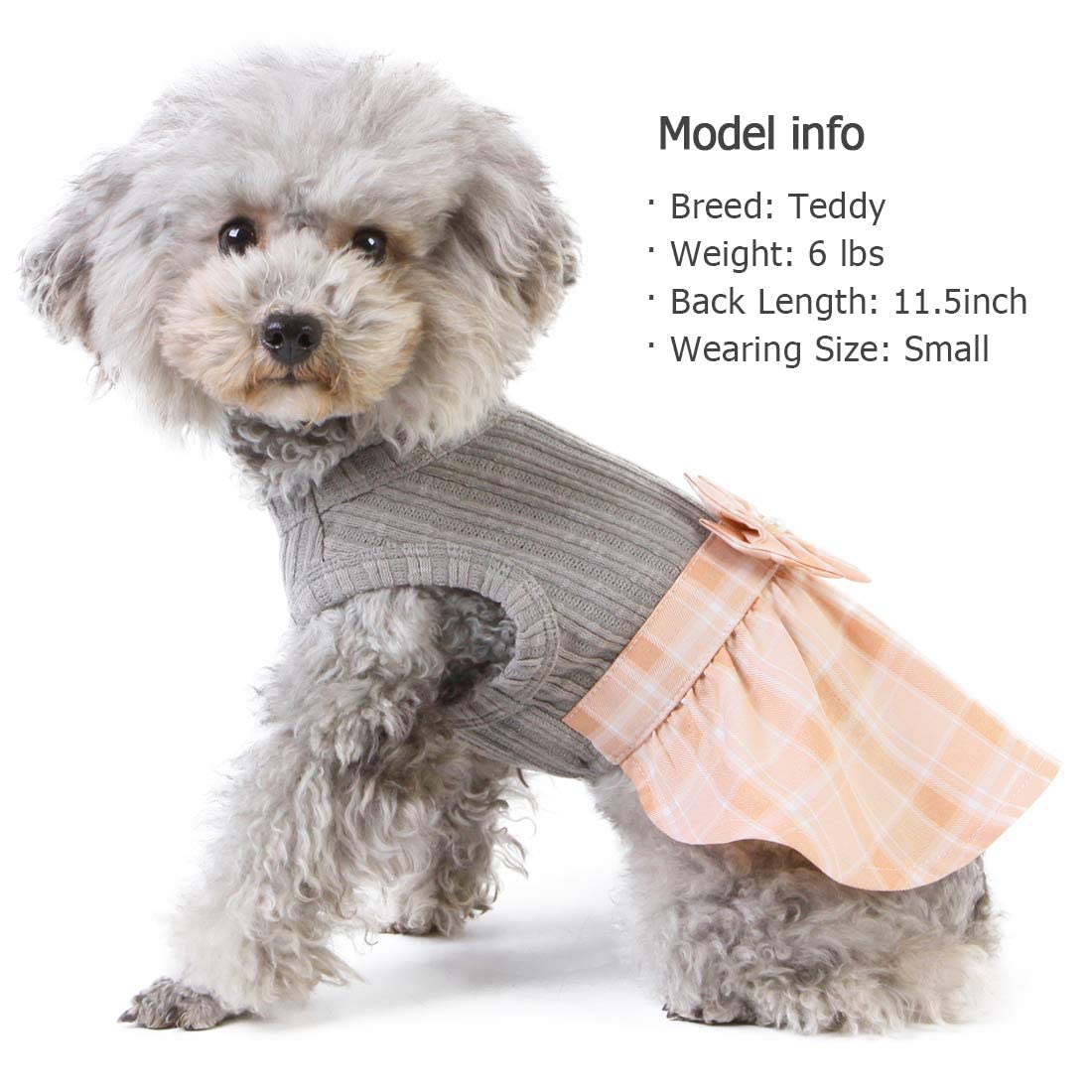 KYEESE Dog Dress Plaid with Bowtie Small Dog Sweater Dress for Fall Winter Vest Shirt