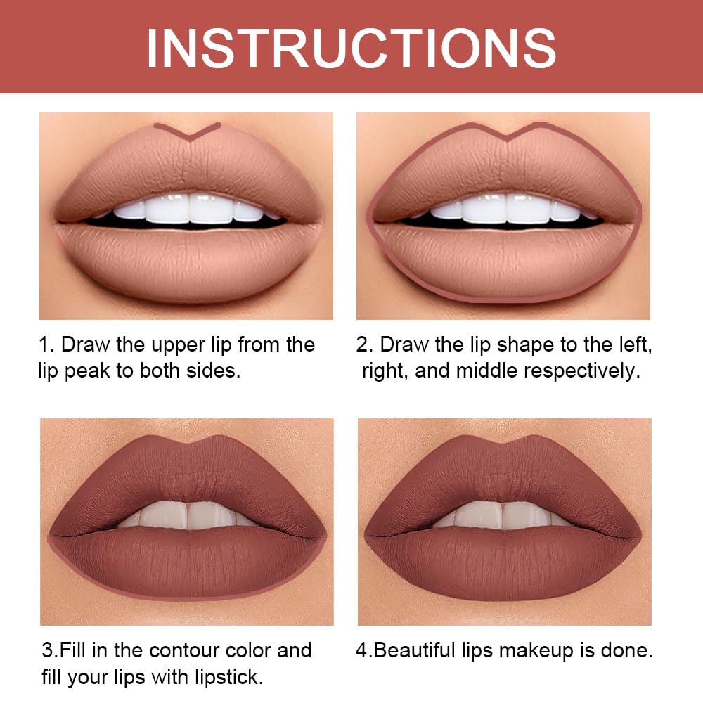 HHLTOH 2-in-1 Brown Lip Liner & Lipstick Set Kit for Women, DNM Matte Lips Kit with Lip Liner Lip Stains Long Lasting Waterproof 24 Hour Lipstick and Lip Liners Combo Lipliners Pencil Set 11