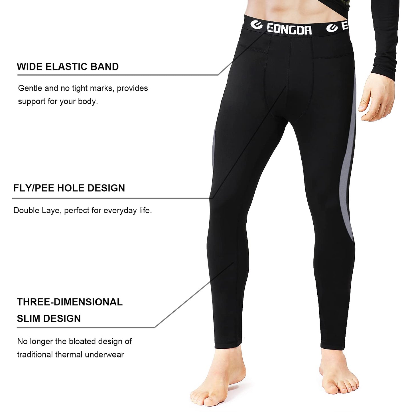 EONGOA Men's Thermal Underwear Set Long Johns Set with Fleece Lined Skiing Winter Warm Base Layers for Cold Weather A-black