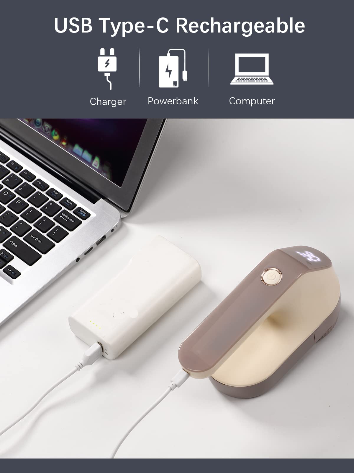 Electric Fabric Shaver, Homeleader Rechargeable Lint Remover, Led Digital Display Sweater Shaver with 3-Speeds and 6-Leaf Blades, Fabric Pill Remover for Clothes, Couch and Furniture, Champagne.
