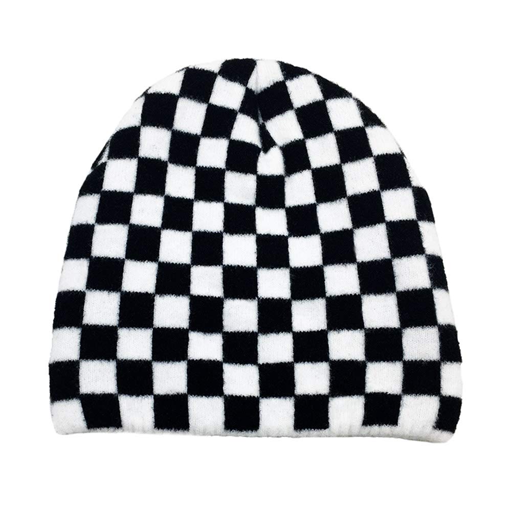 Newfancy Women Men Winter Hats Checkered Checkerboard Pattern Beanie Knitted Soft Warm Slouchy Skull Ski Cap