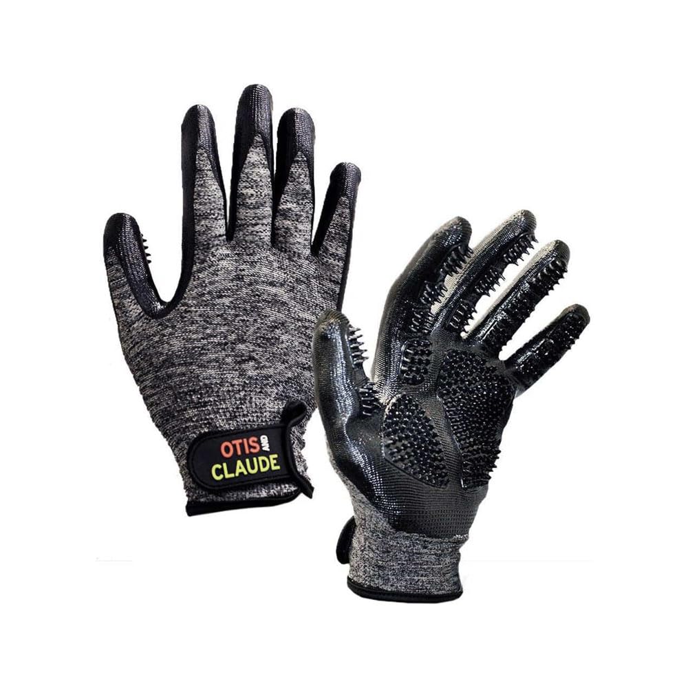 Otis and Claude Pet Grooming Gloves with Adjustable Strap - Gentle and Comfortable Hair Remover, Bathing, Massage, Brush - Left & Right - for Cats, Dogs & Horses