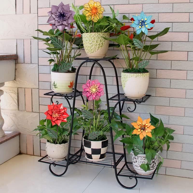 YEAHOME Garden Decor for Outside, 6 Pack Flower Garden Stakes Outdoor Decor Metal Shaking Head Yard Art, Weather Proof Flower Stakes for Yard Porch Lawn Pathway Pot Decorations(Multi-Color)