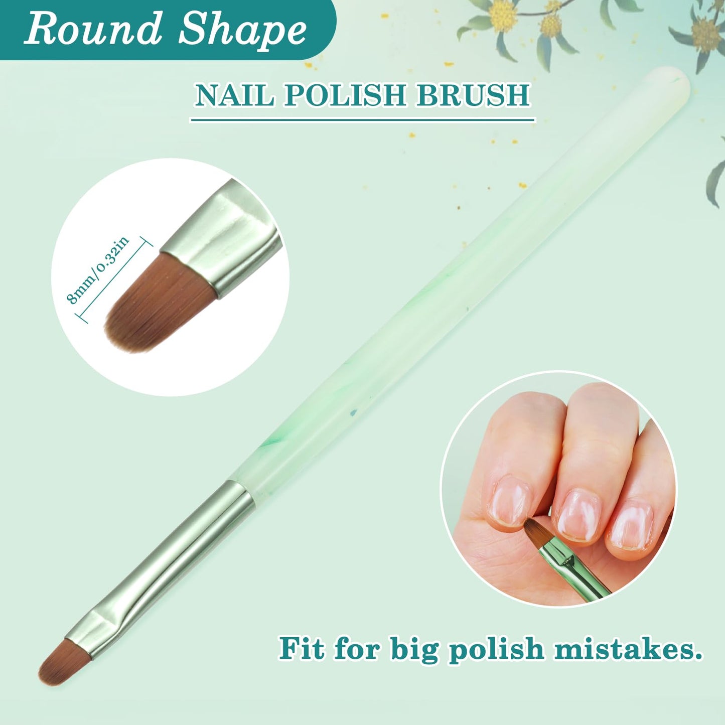 Green Nail Art Clean Up Brushes for Cleaning Polish Mistakes on the Cuticles, Acetone Resistant Nail Brush, Fingernail Cleaning Brushes for Nail Art and Designs (Round&flat&Bevel)