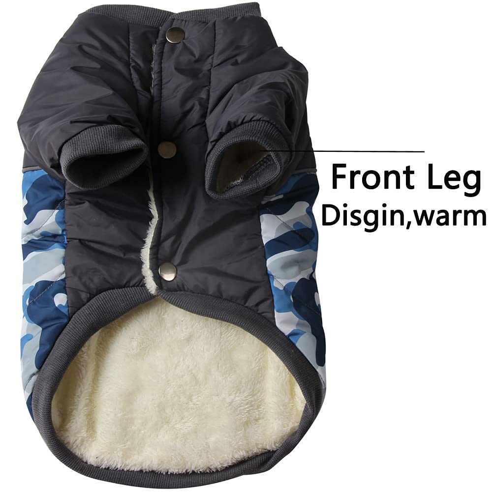 Vecomfy Fleece Lining Warm Dog Coats for Small Dogs Waterproof Puppy Jacket for Winter Blue Camo S