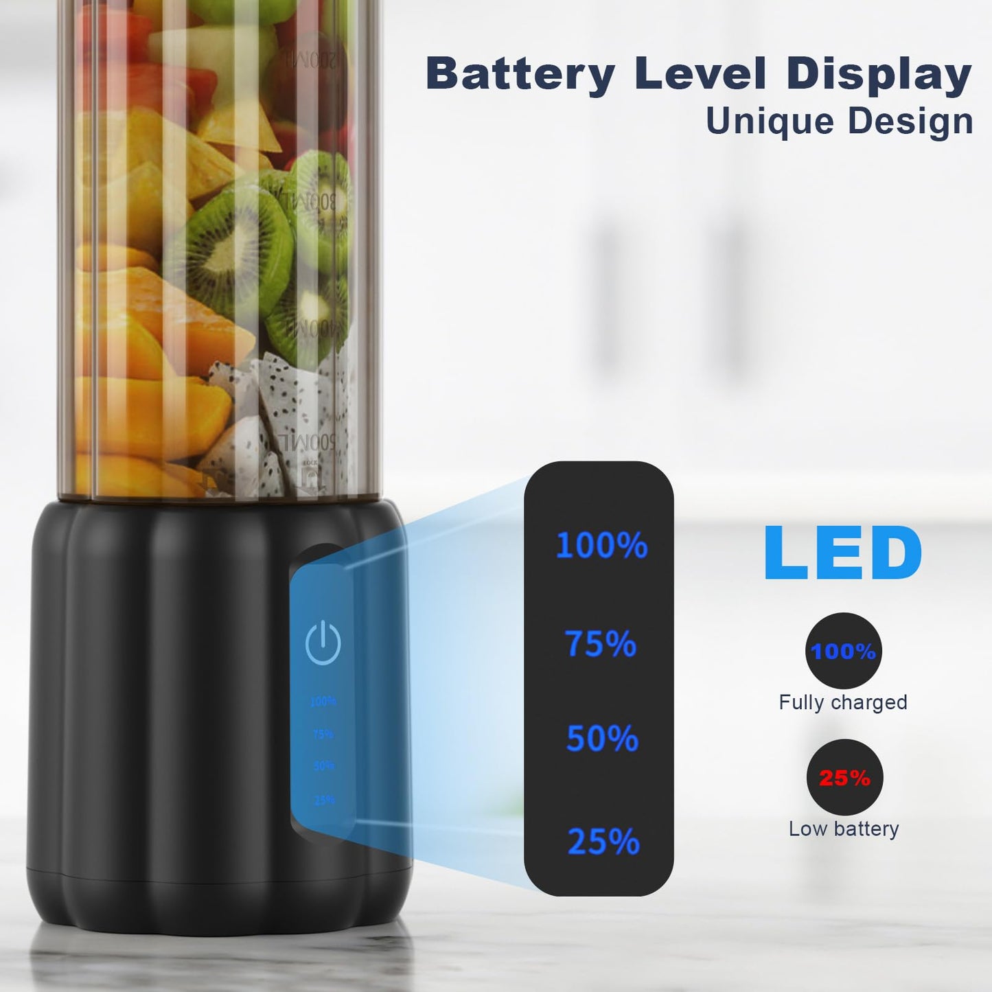 COKUNST Portable Blender - Small Smoothie & Shake Maker, 17 Oz (500ml) Personal Blender with 6 Blades, USB-C Rechargeable Mini Mixer with Extra Lid for Travel, Office, Gym