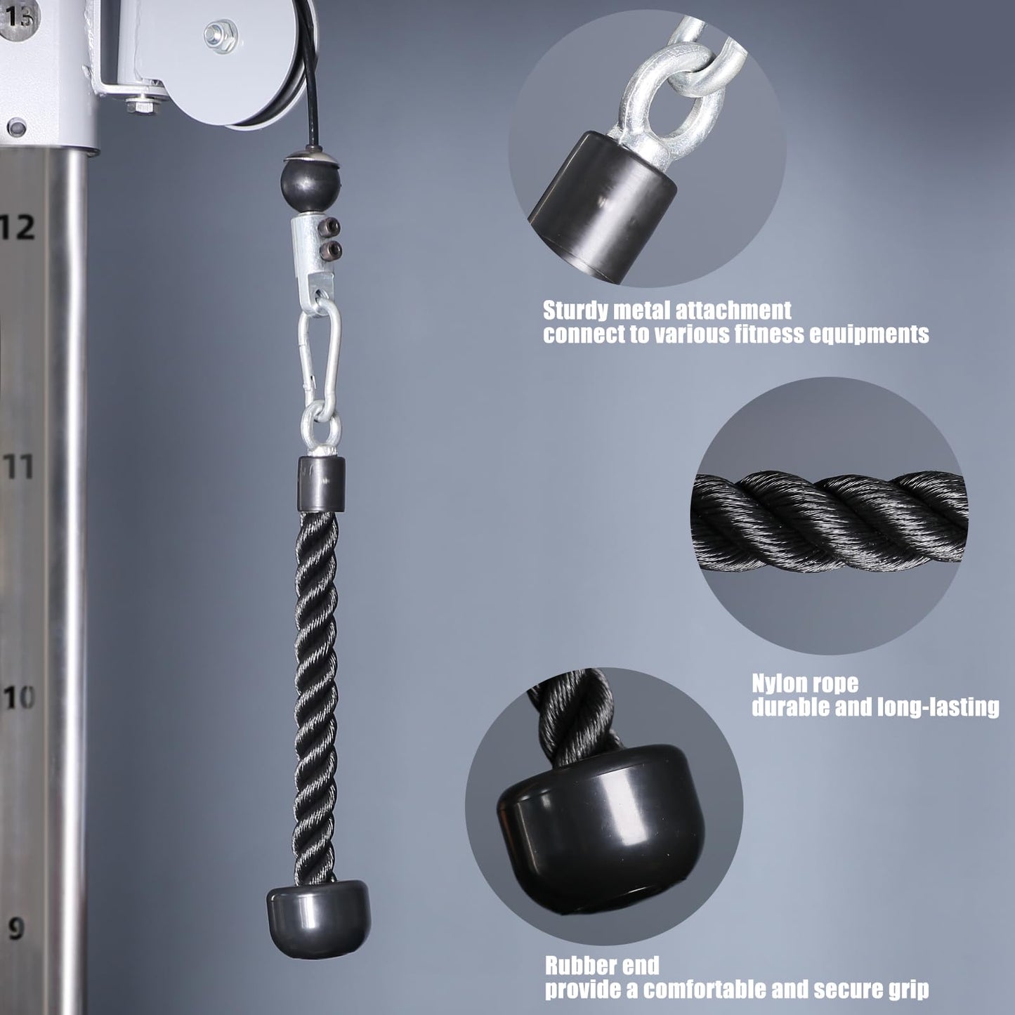 SYL Fitness Tricep Rope Pull Down Attachment, Single Grip Exercise Rope for Cable Machine Gym Pulley Workout