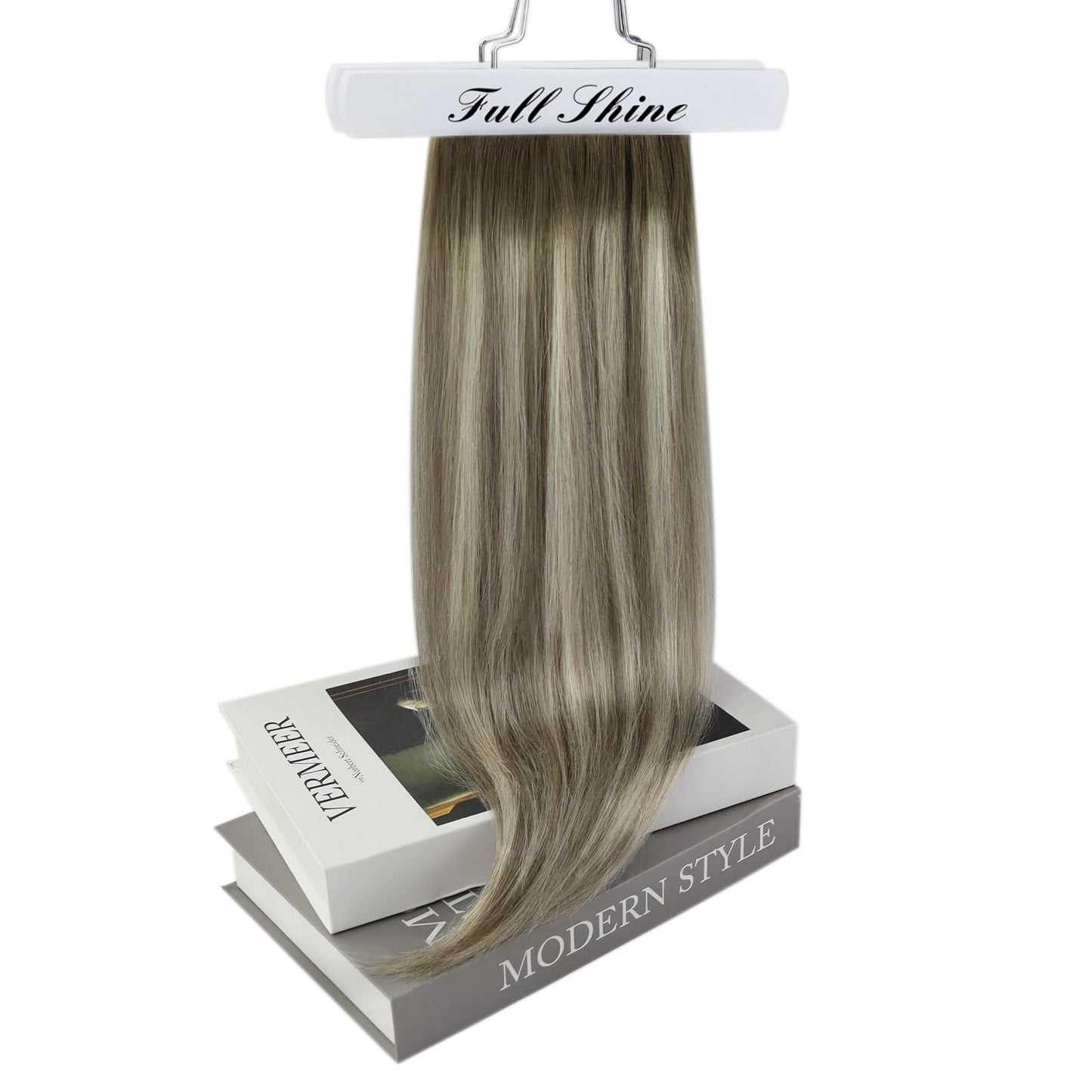 Full Shine Short Hair Extensions Clip ins Brown Ombre Clip in Human Hair Extensions With PU Weft Ash Brown Balayage Cool Blonde Remy Hair Extensions for Women Brazilian Hair 12 Inch 8 Pcs 95 G