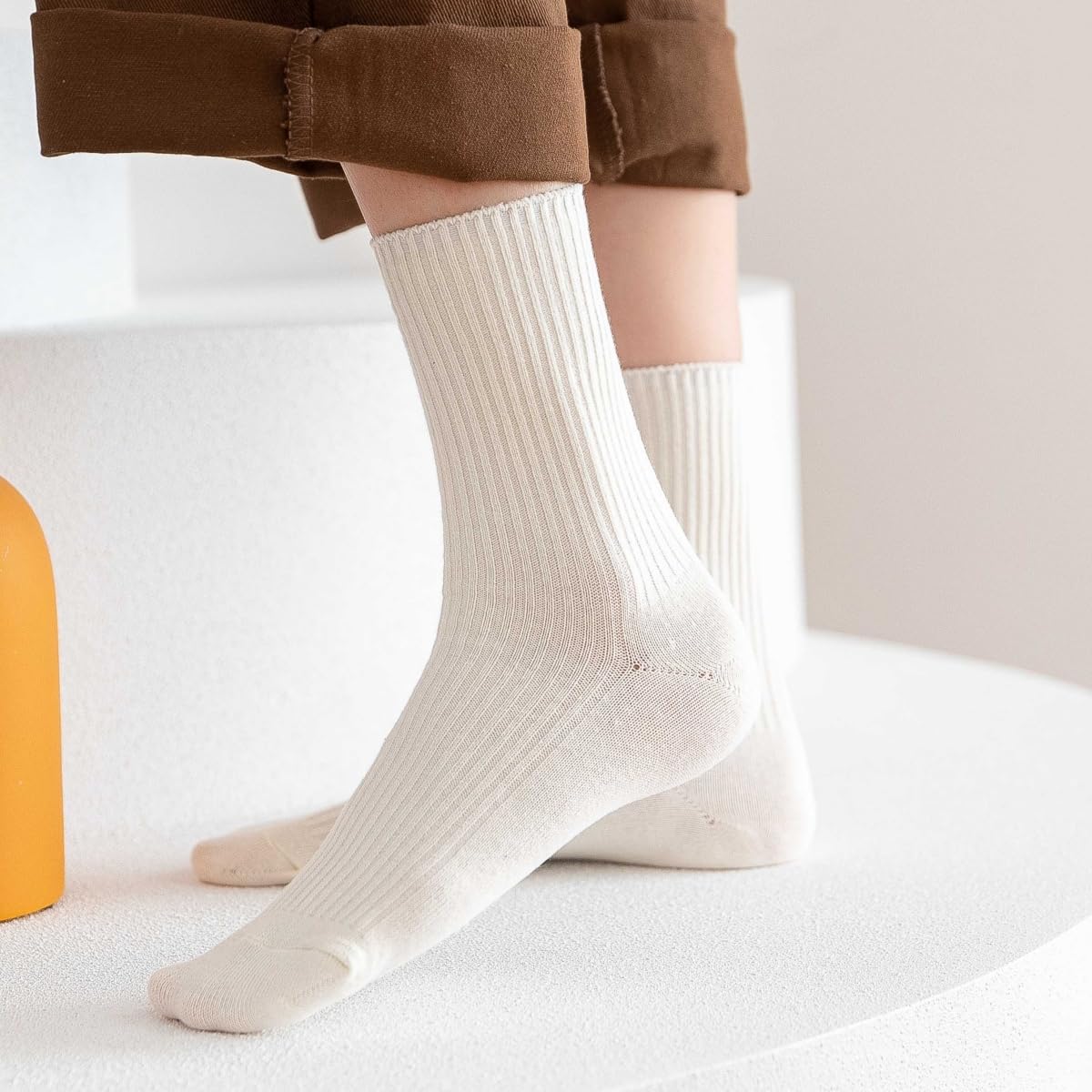 ACCFOD Fall Slouch Socks for Women Cotton Slouchy Socks Brown Coffee Gray Orange Green Yellow Nude White Socks