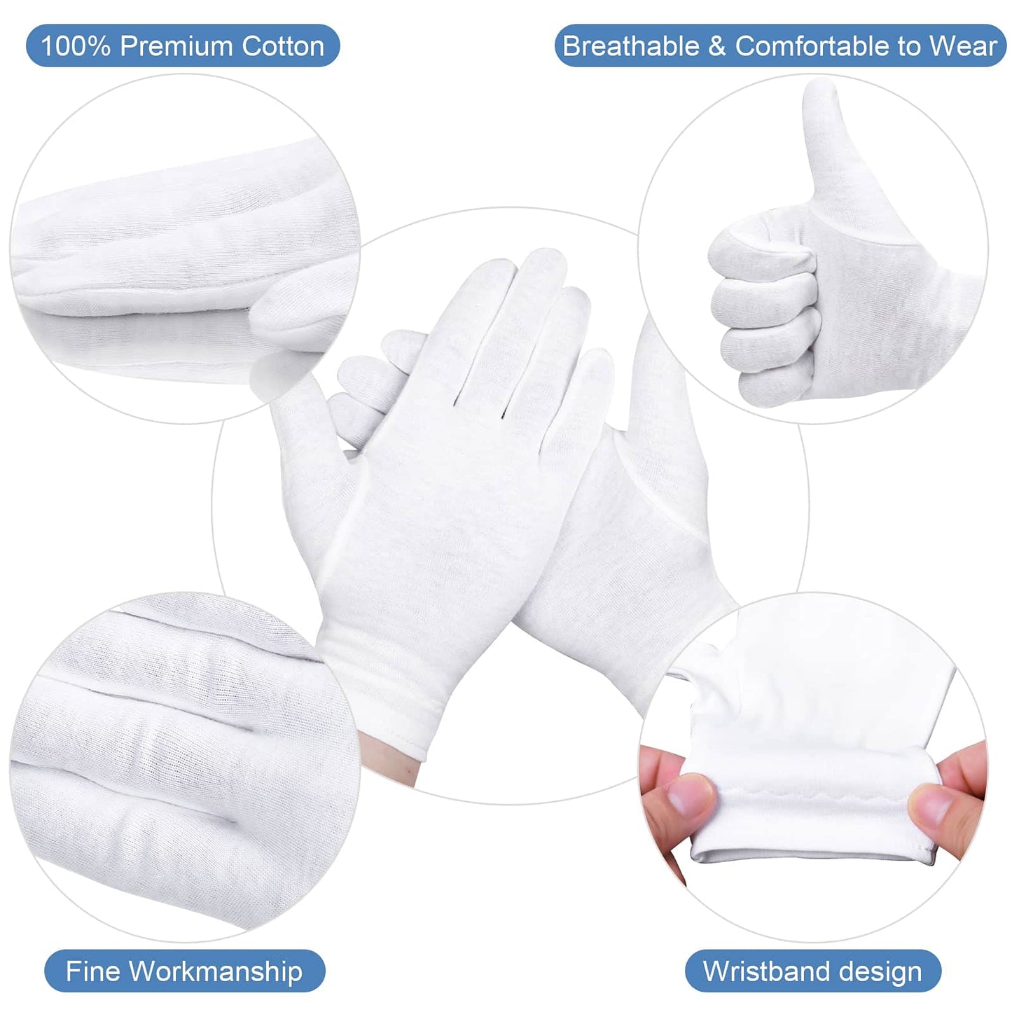 20 Pcs 100% Moisturizing Gloves for Dry Hands Overnight, Selizo 10 Pairs White Cotton Gloves for Women Eczema, Hand Moisturizer Sleeping Spa Gloves for Dry Hands Eczema