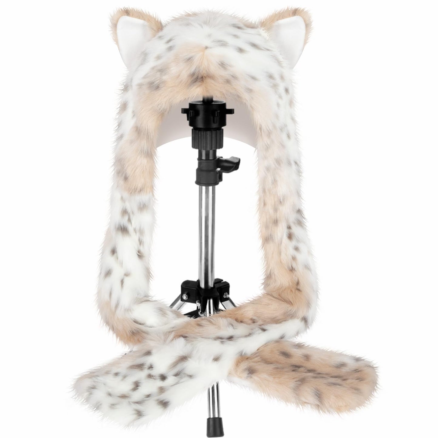 ShellKingdom Plush Novelty Animal Hat,3 in 1 Function Snow Leopard Faux Fur Full Animal Hood Hat Winter Warmer Cap