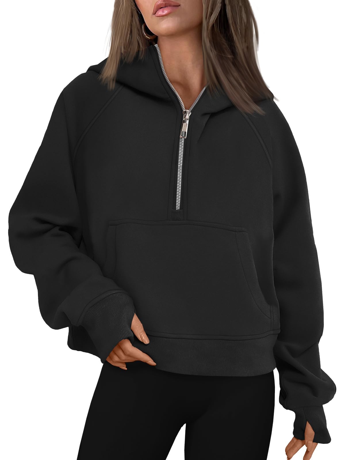 Zeagoo Womens Zip Up Hoodies Fleece Half Zip Sweatshirts Pullover Sweaters Fall Outfits Winter Clothes 2023 Black XXL