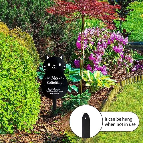 Handook No Soliciting Sign for House Funny Metal No Soliciting Yard Sign, 16.5"x7.1" Black Cat No Solicitation Sign for Home and Business